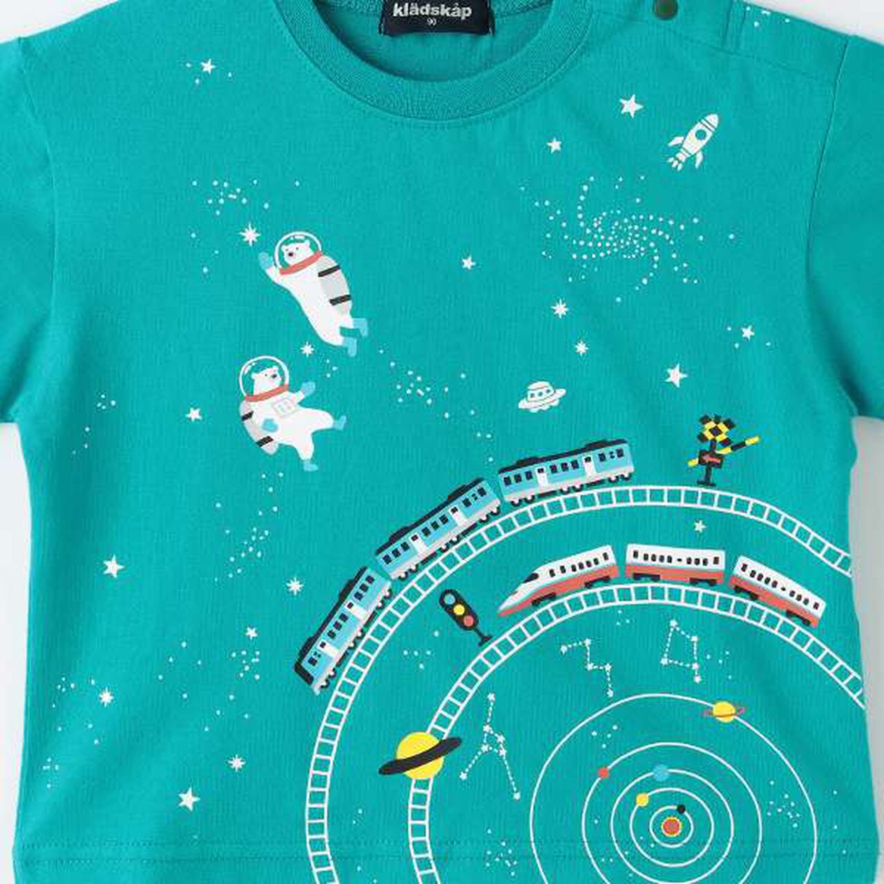 Space and Train Short Sleeve T-Shirt,Blue green, large image number 5