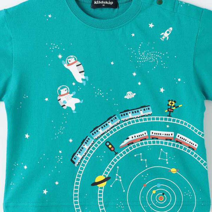 Space and Train Short Sleeve T-Shirt,Blue green, medium image number 5