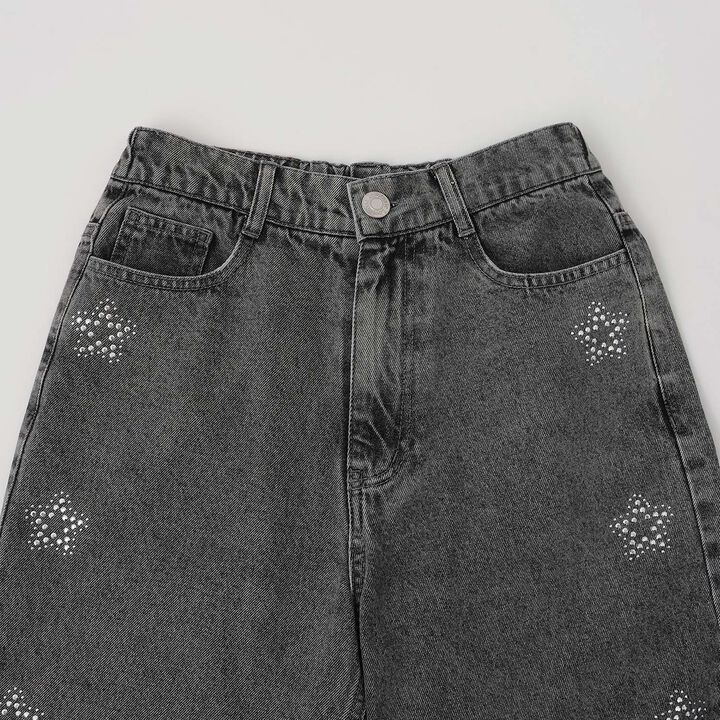 Sparkling Motif Wide Denim Pants,Navy, medium image number 5