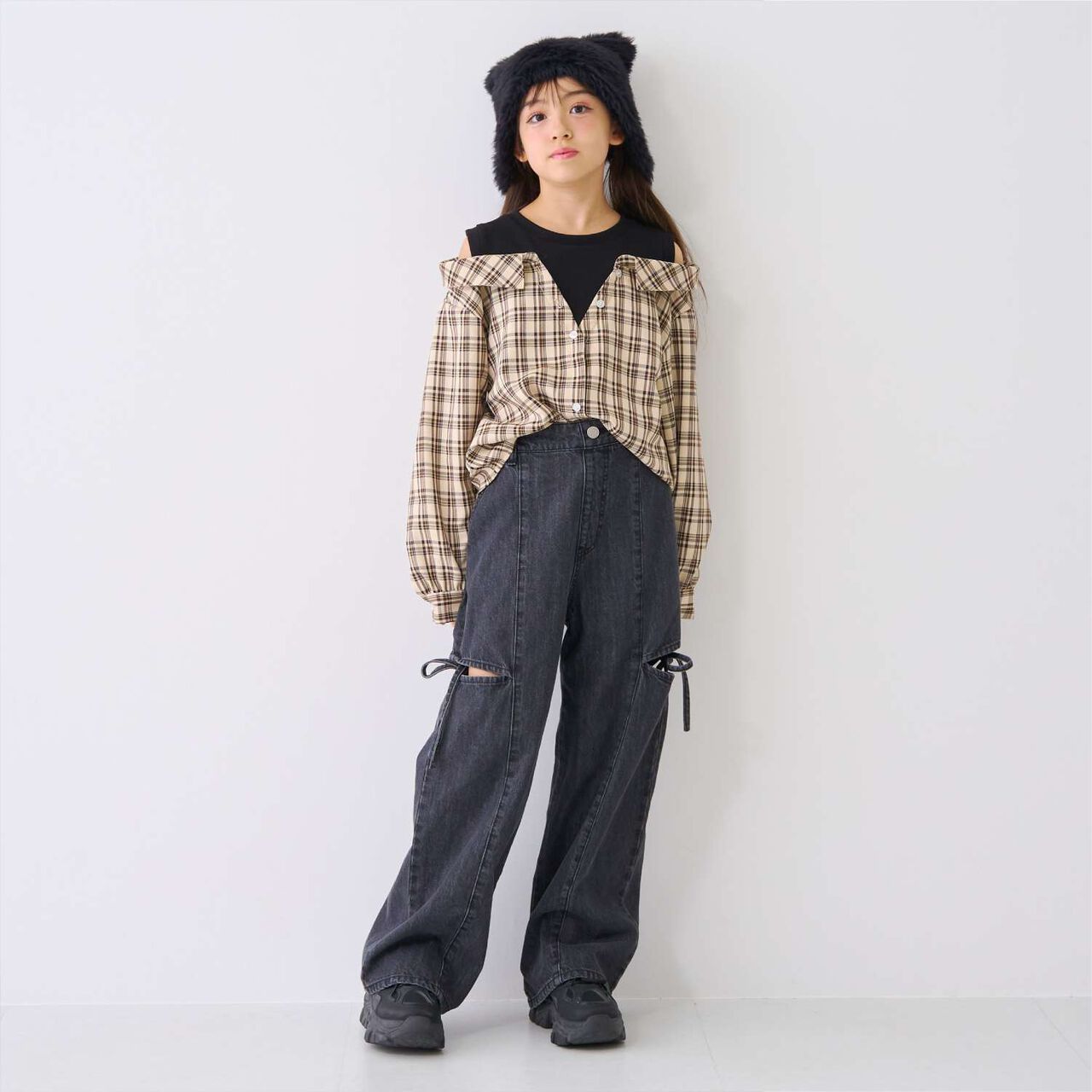 Denim Slit Wide Pants,Blue, large image number 4