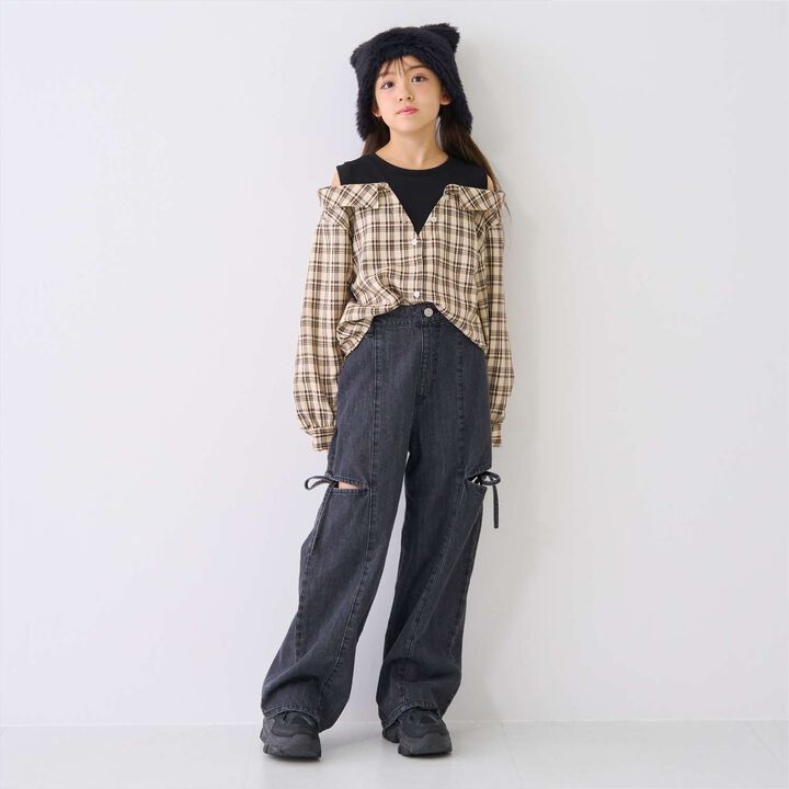 Denim Slit Wide Pants,Blue, medium image number 4