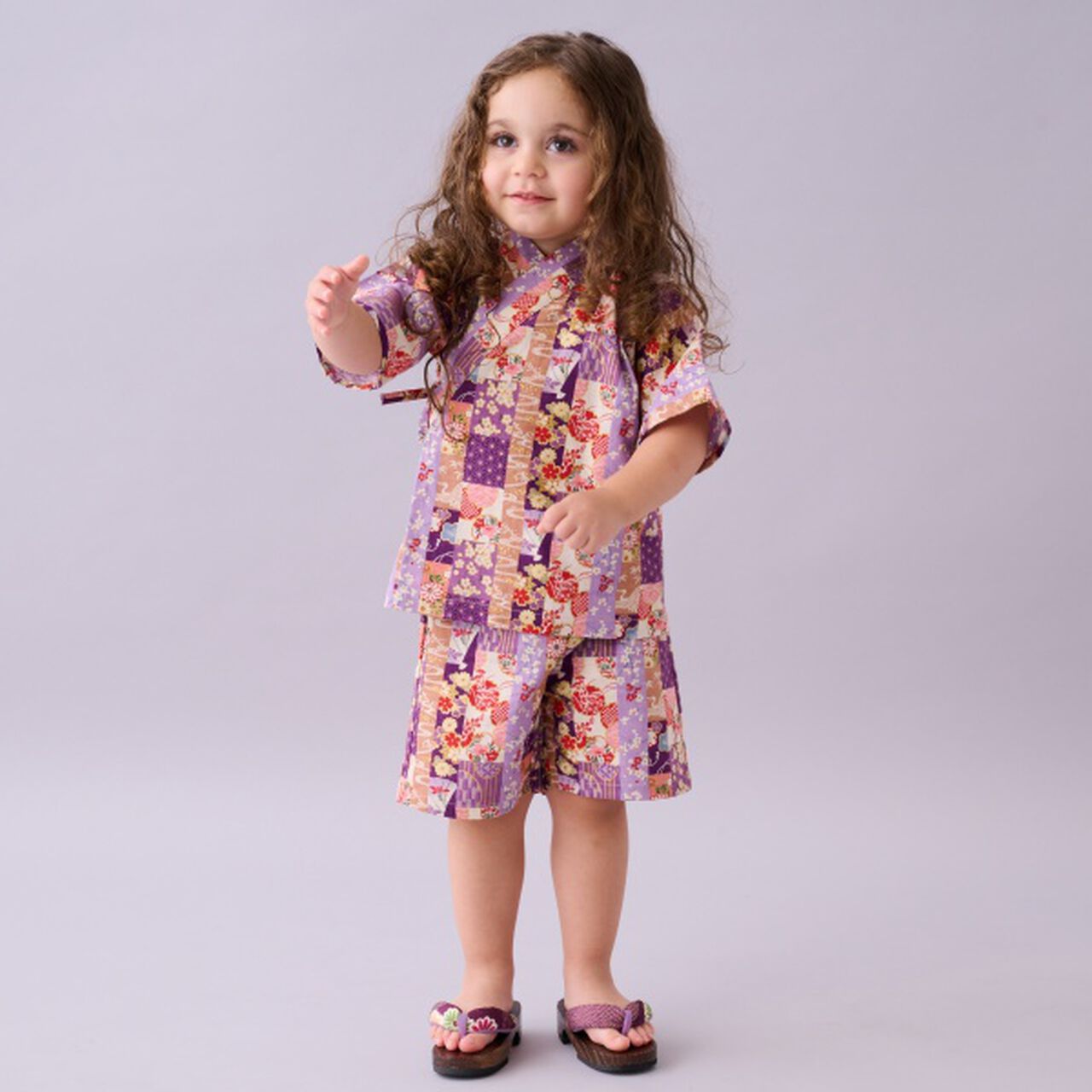 Jinbei Suit (Striped Patchwork Pattern),Purple, large image number 0