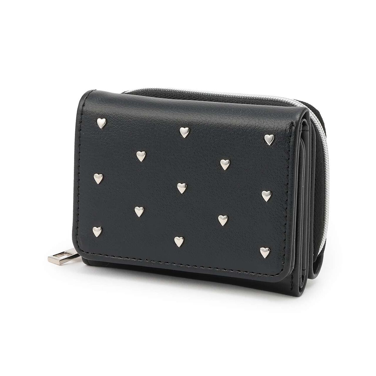 Heart Studs Tri-Fold Wallet,Black, large image number 0