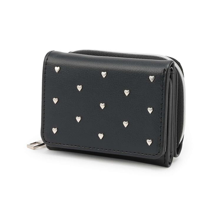 Heart Studs Tri-Fold Wallet,Black, medium image number 0