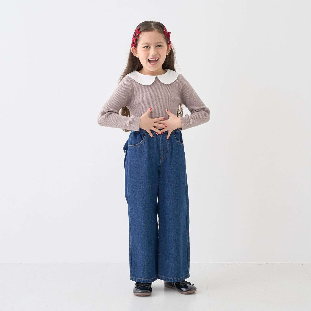 [Machine Washable] Ribbed Knit with Collar,Striped, large image number 1