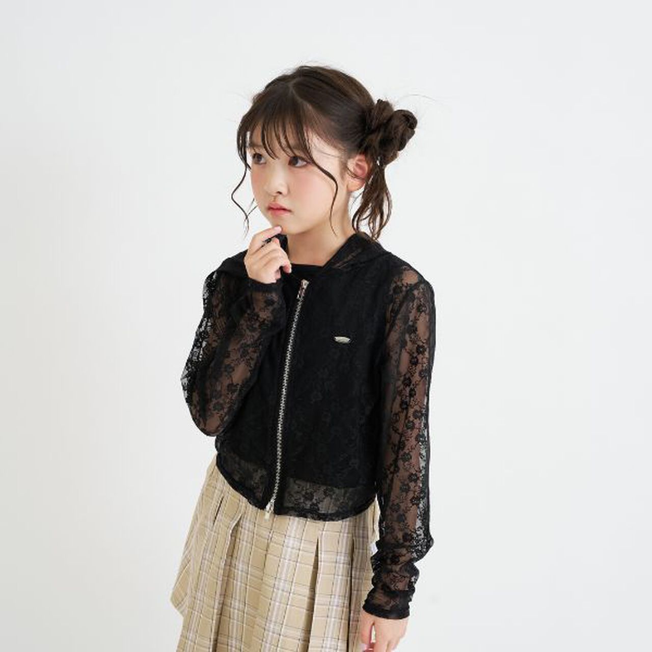 Lace Hoodie + Tank Top Set,Black, large image number 15