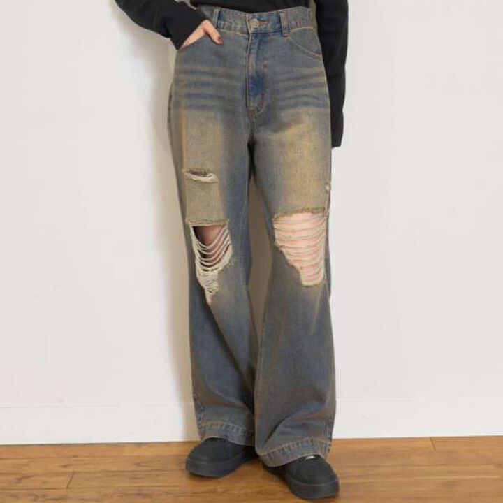 [LTXC] Distressed Wide Pants,, medium