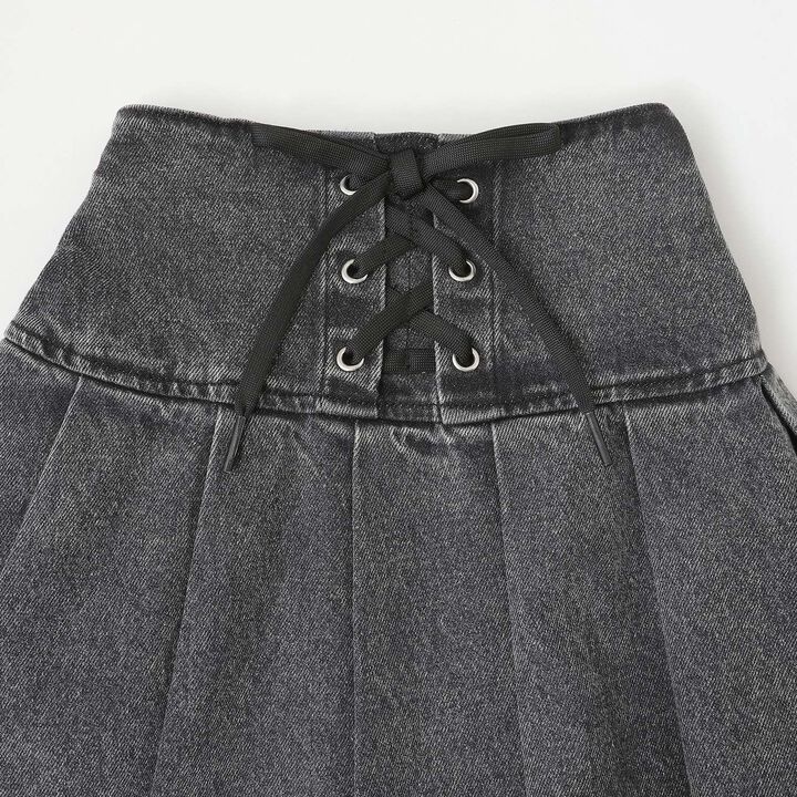 [Lace-Up Denim Skirt with Inner Pants],Blue, medium image number 8