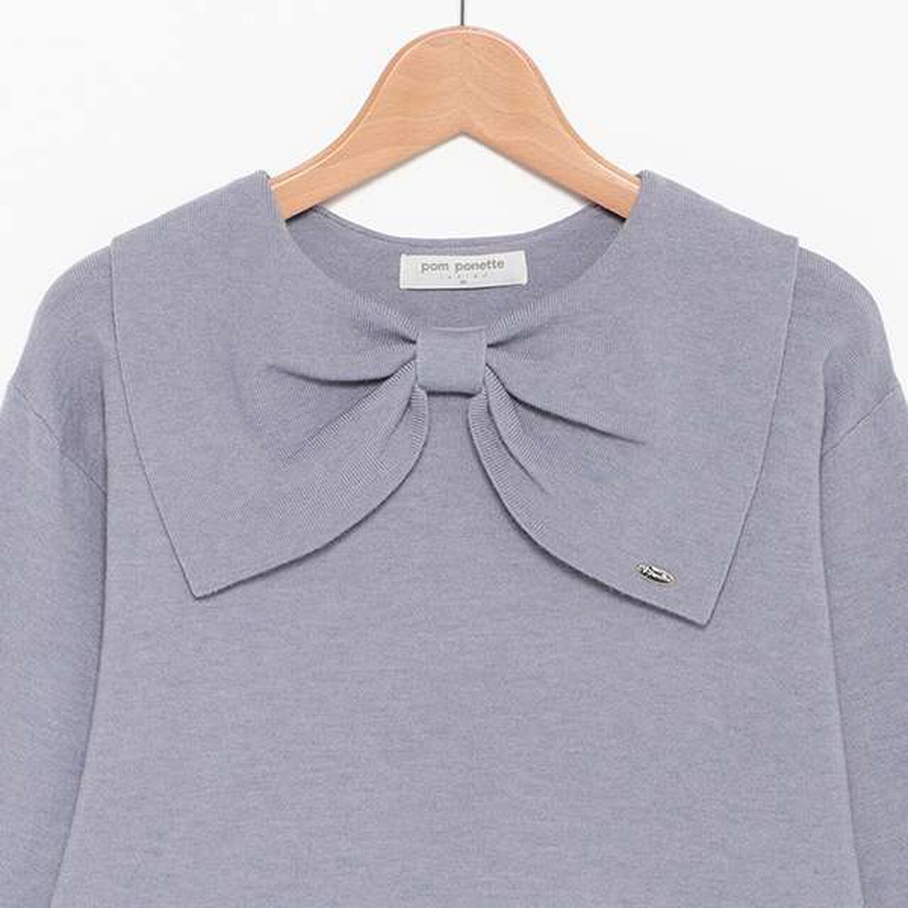 Ribbon Collar Knit,Black, large image number 2