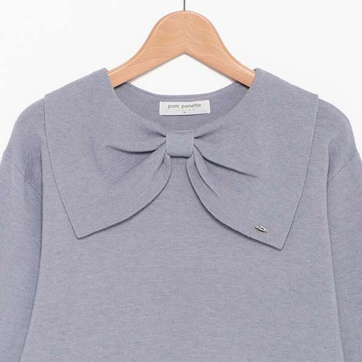 Ribbon Collar Knit,Black, medium image number 2