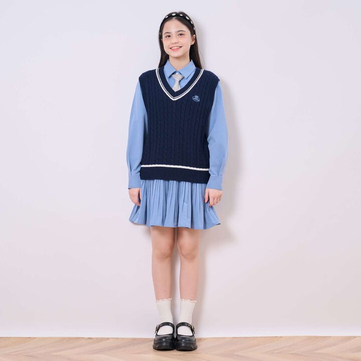 [Pleated Shirt Dress + Knit Vest Set],Blue, medium image number 16