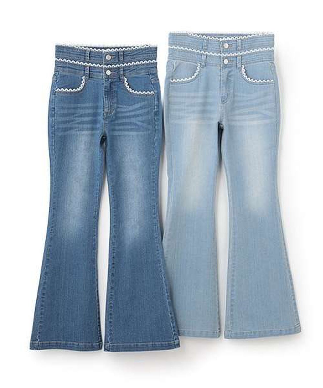 Lace-Trimmed Denim Flare Pants,Light blue, large image number 4