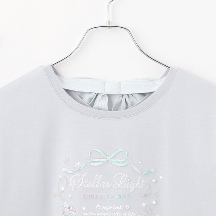 Flare Sleeve Back Ribbon Short Sleeve T-Shirt,Sax blue, medium image number 6