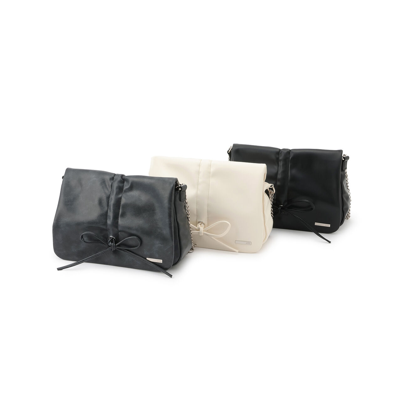 Faux Leather Ribbon Chain Shoulder Bag,Ivory, large image number 7