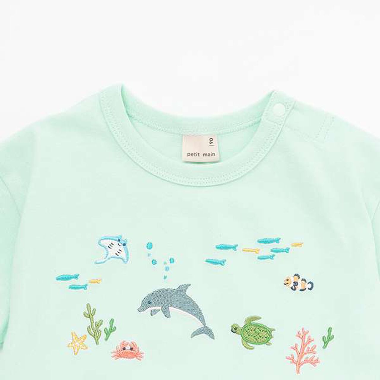 Sea Creature Embroidery Short Sleeve T-Shirt,Emerald green, large image number 2