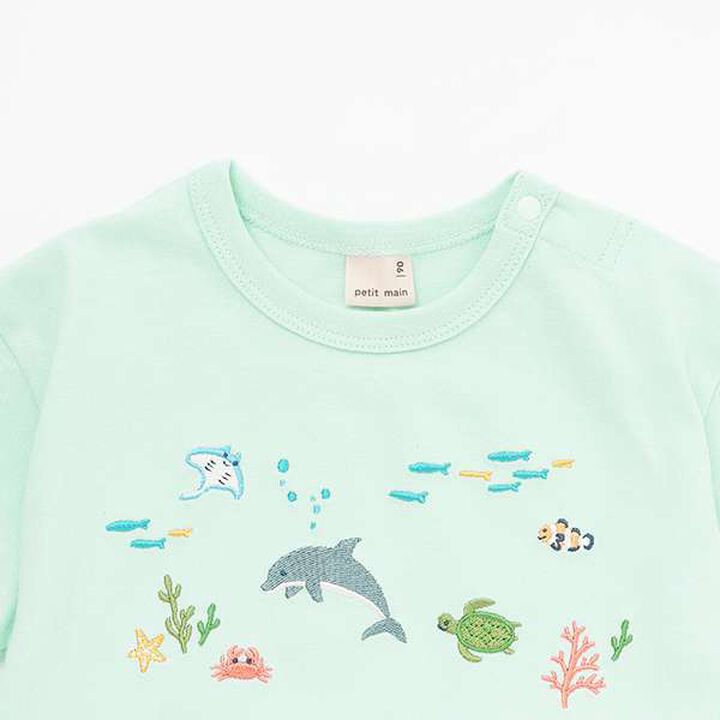 Sea Creature Embroidery Short Sleeve T-Shirt,Emerald green, medium image number 2