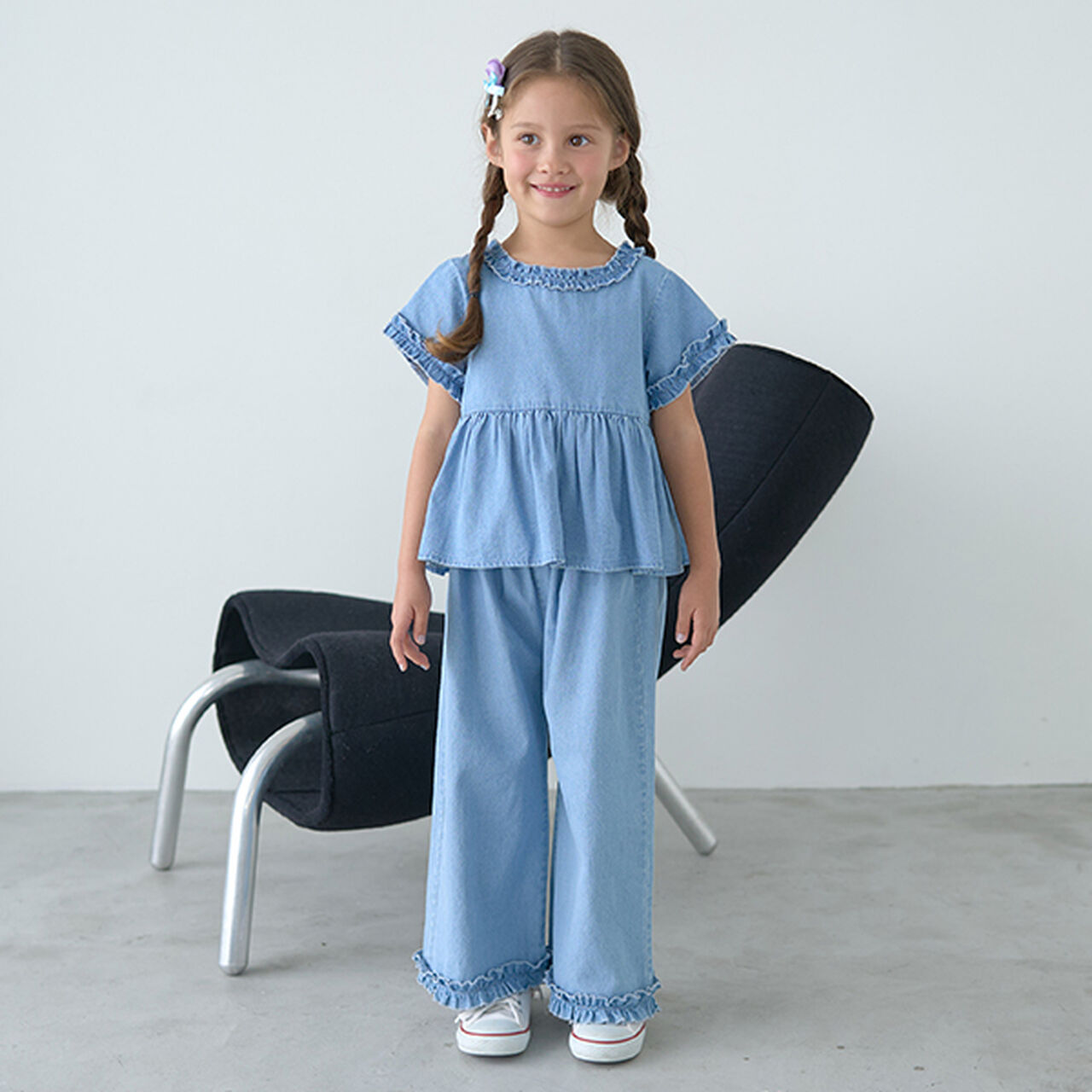 Frill Blouse & Frill Wide Pants Outfit Set,Black, large image number 21