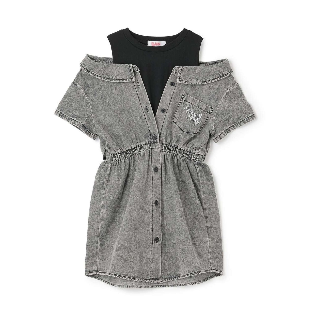 Shoulder Cut-Out Docking Shirt Dress,Blue, large image number 17