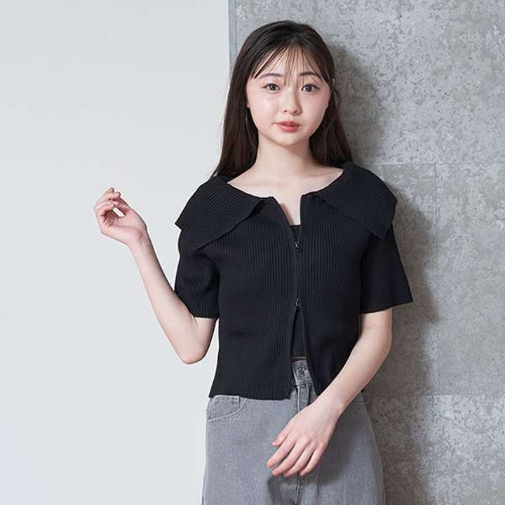 Big Collar Zip Knit,Off white, medium image number 20