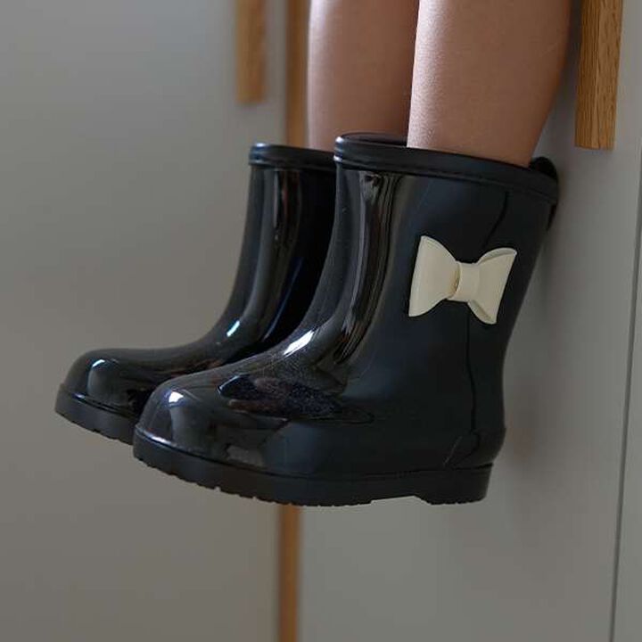 Bi-Color Rain Boots with Ribbon,Black, medium image number 0