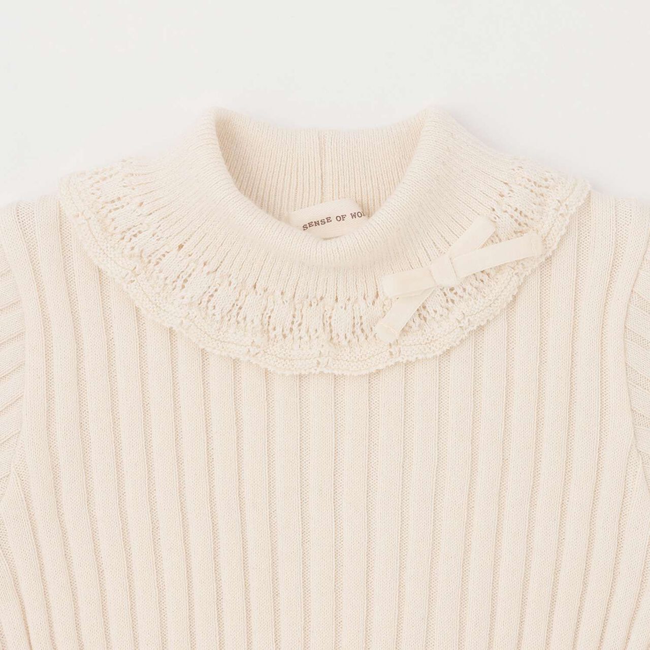 Organic Frilled Collar Ribbed Sweater [Made in Japan],Cocoa, large image number 2