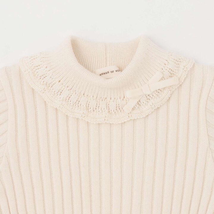 Organic Frilled Collar Ribbed Sweater [Made in Japan],Cocoa, medium image number 2