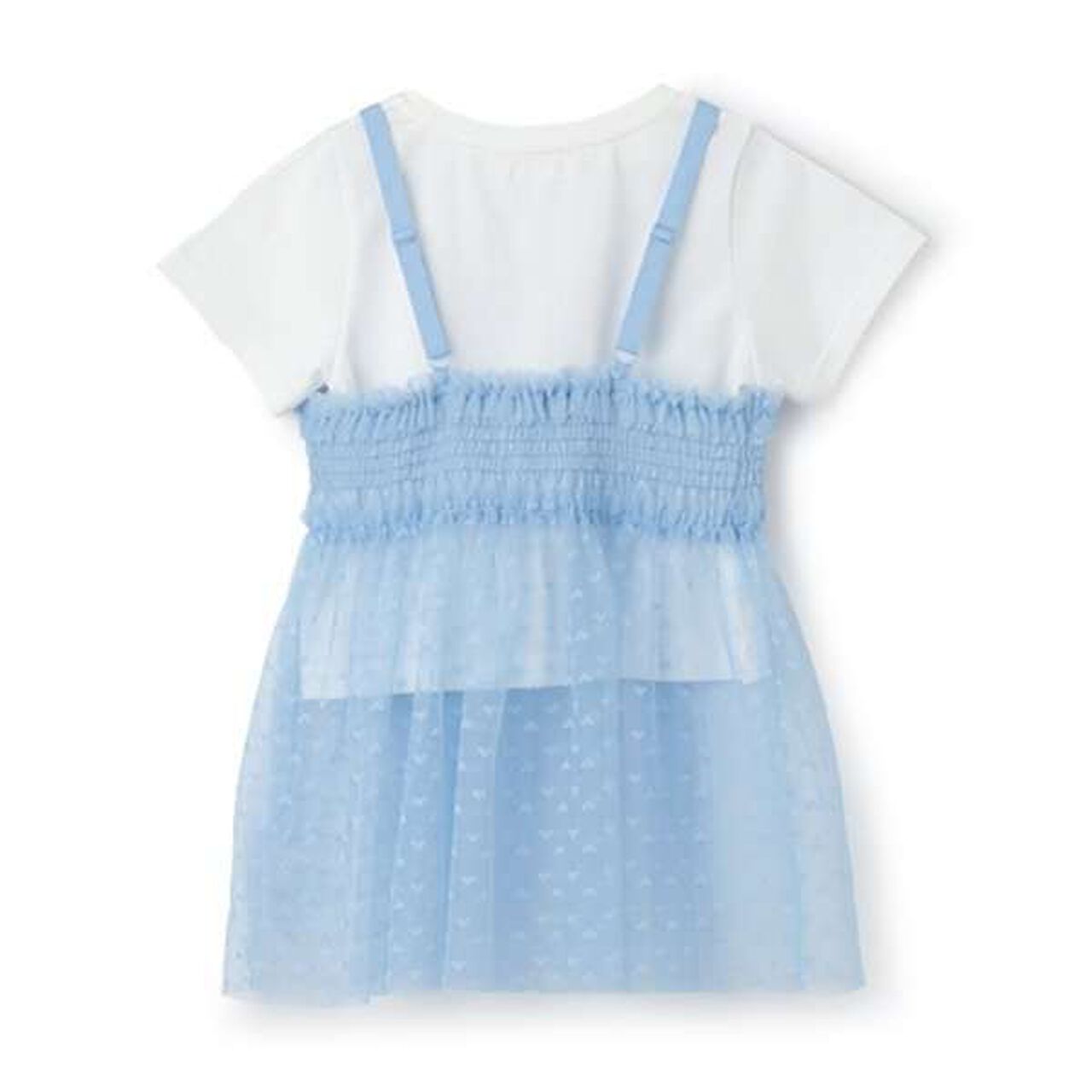 Tulle Tunic Layered Short Sleeve T-Shirt,Sax blue, large image number 1