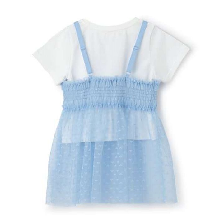 Tulle Tunic Layered Short Sleeve T-Shirt,Sax blue, medium image number 1