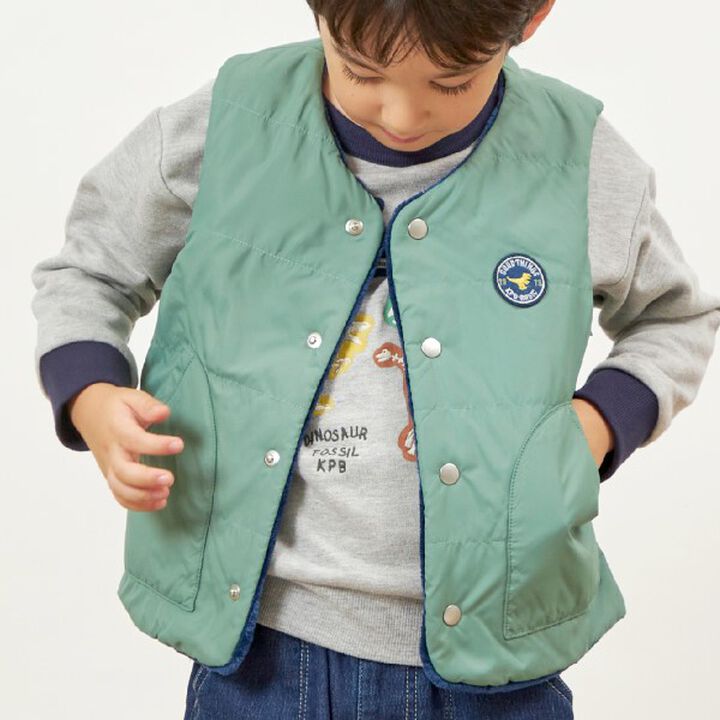 KPBOY Dinosaur Reversible Boa Lined Padded Vest (80-130),Blue, medium image number 2