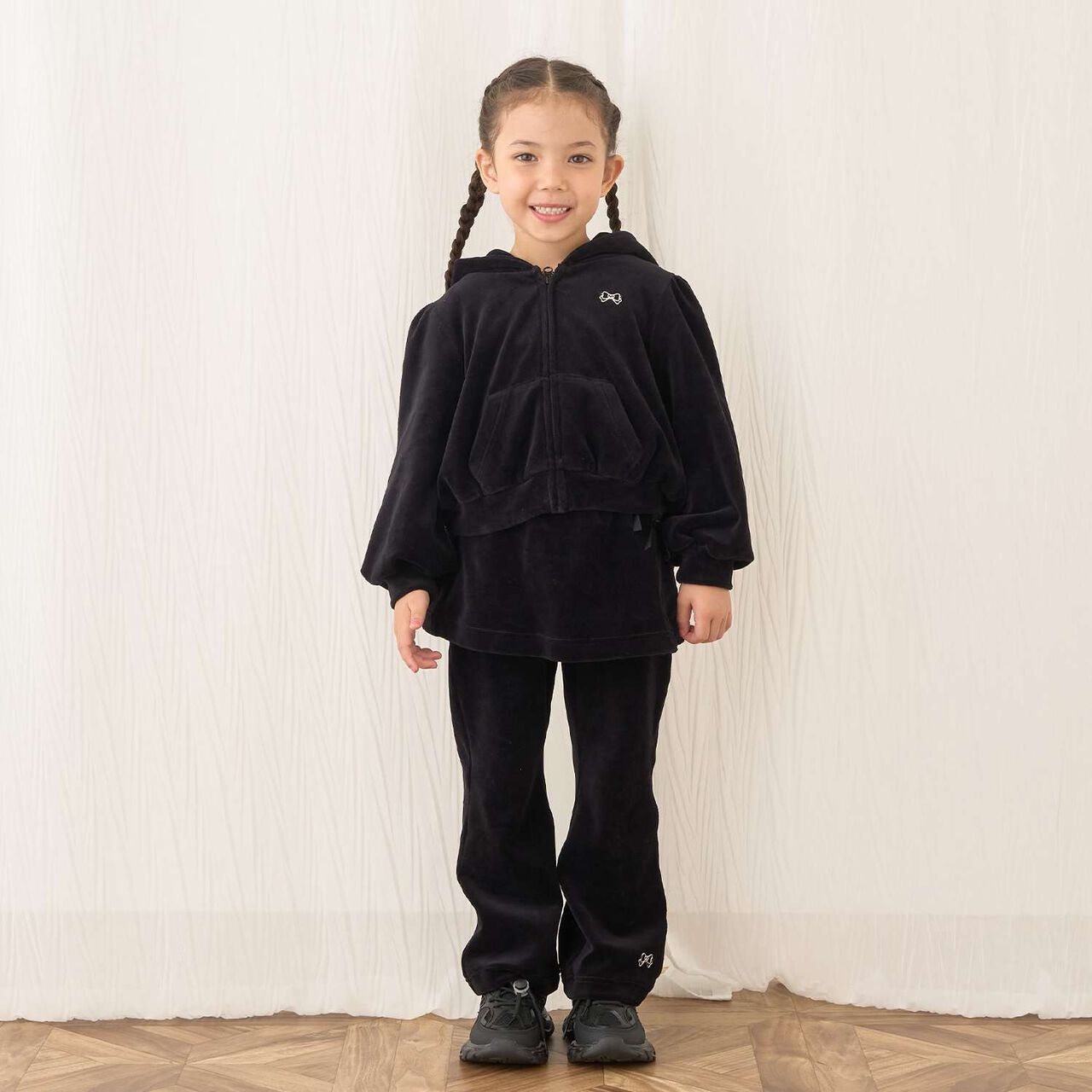 Plush Velour Coordinatable Setup Flared Pants with Skirt,Emerald green, large image number 30