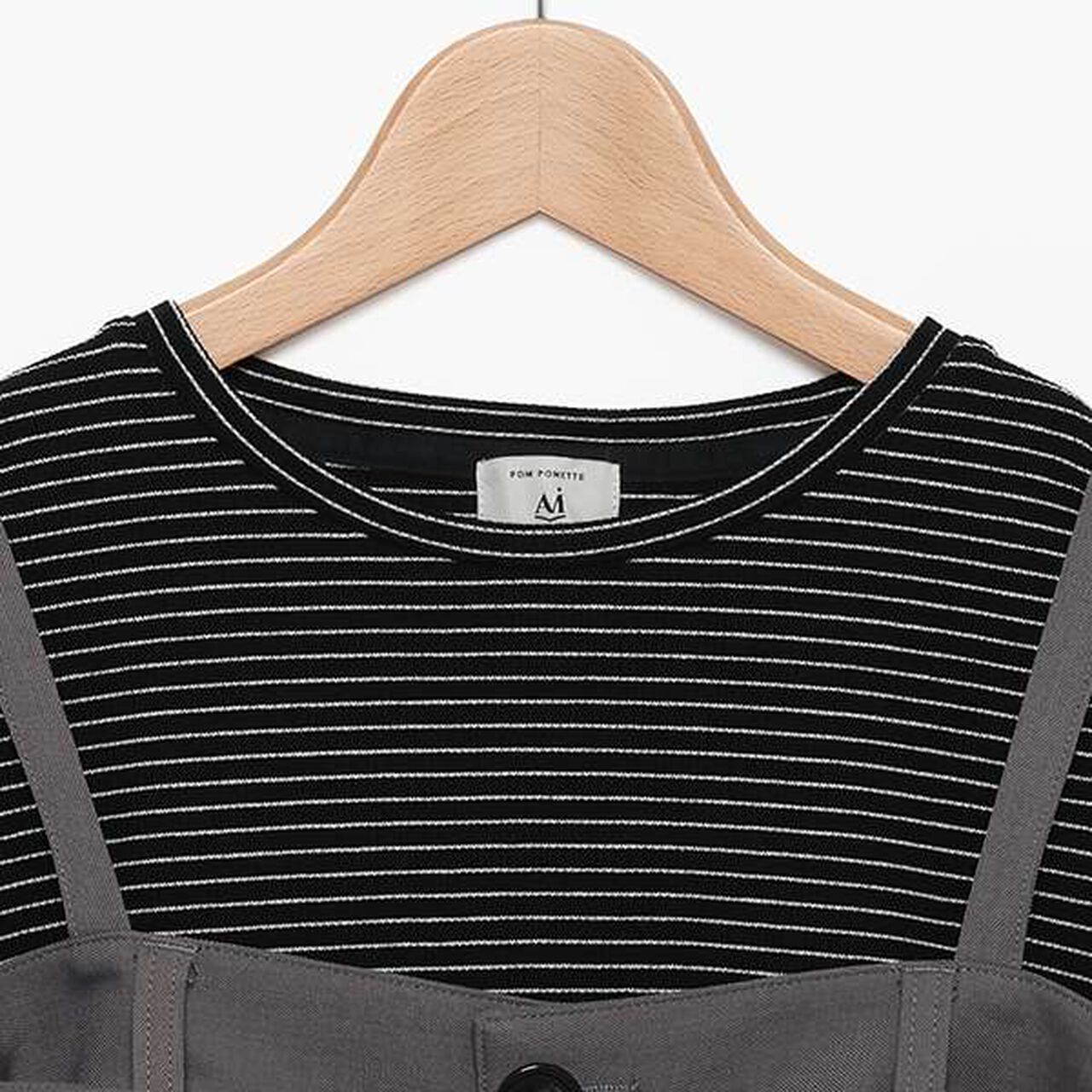 [AMI] Ribbon Bustier Long T-Shirt Set,Charcoal gray, large image number 13