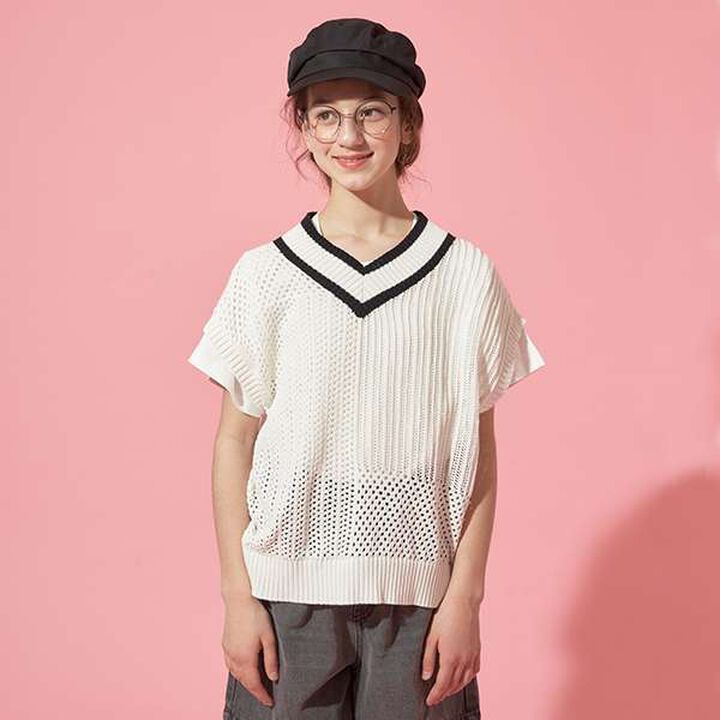 [AMI] Patchwork Knit Mesh Vest Set,Black, medium image number 10