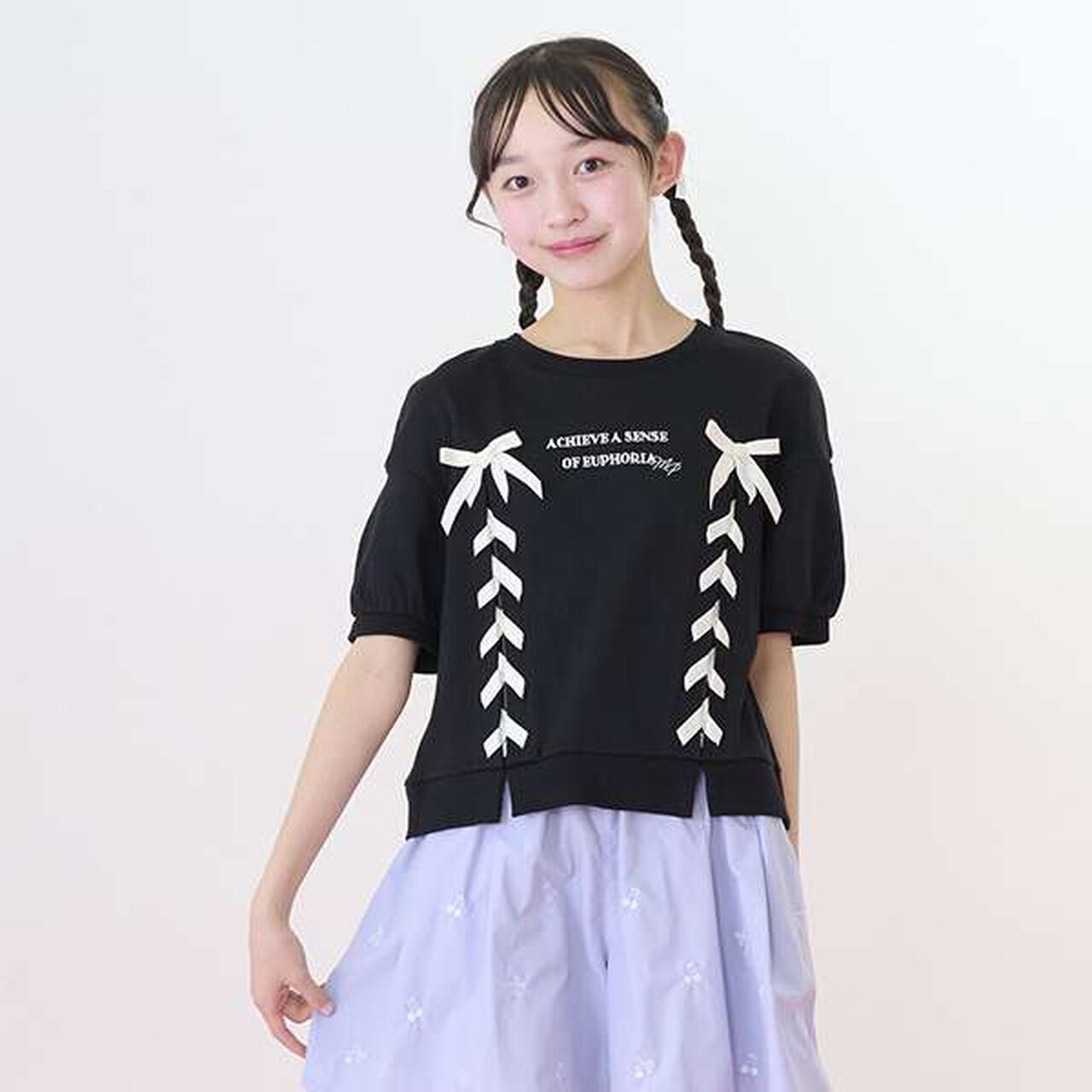 Puff Sleeve Lace-Up T-Shirt,Off white, large image number 15