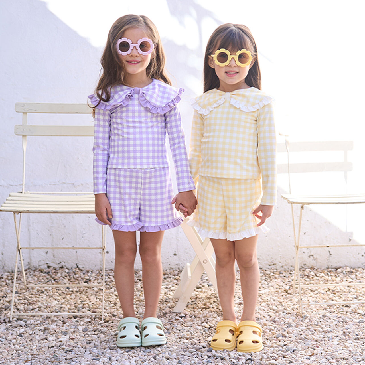 [SWIM] [UV Processing] Assorted Pattern Frill Collar Rash Guard & Pants Set,Navy, large image number 13