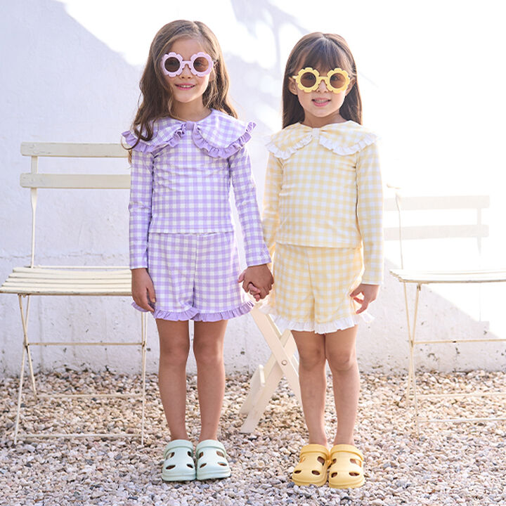 [SWIM] [UV Processing] Assorted Pattern Frill Collar Rash Guard & Pants Set,Navy, medium image number 13