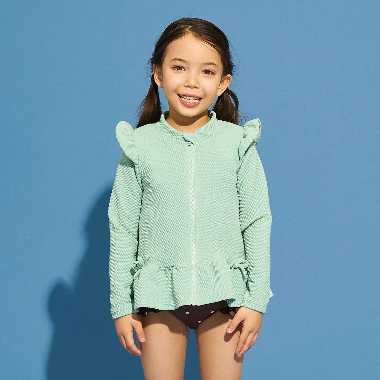[SWIM] [UV Cut] Hem Frill Full Zip Rash Guard,Mint, large image number 0