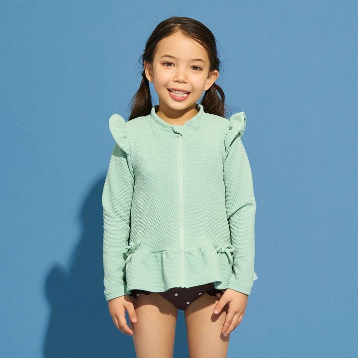 [SWIM] [UV Cut] Hem Frill Full Zip Rash Guard,Mint, medium image number 0