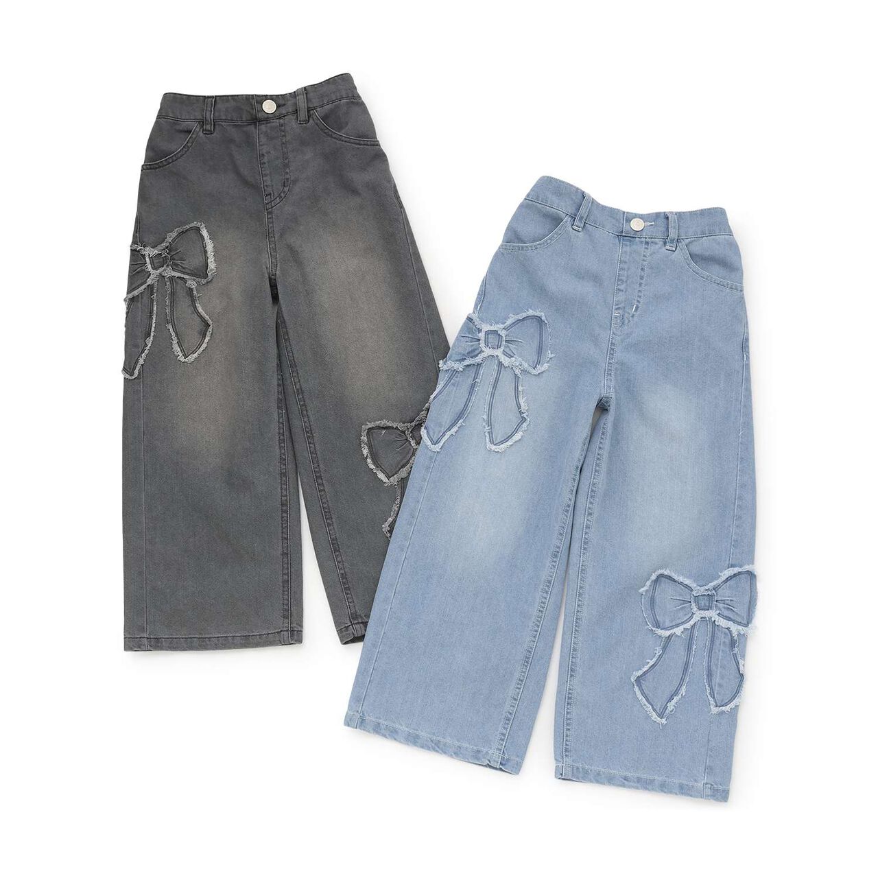 Ribbon Appliqu&eacute; Denim Pants,Gray, large image number 9
