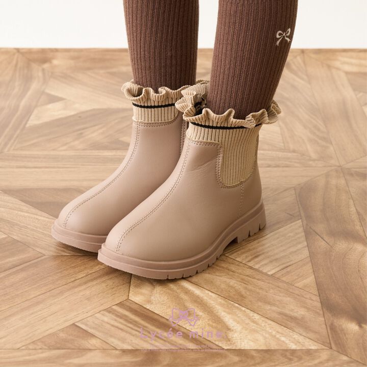 [Lycee Mine Ballet Series] Frill Rib Side Gore Boots,Beige, medium image number 0
