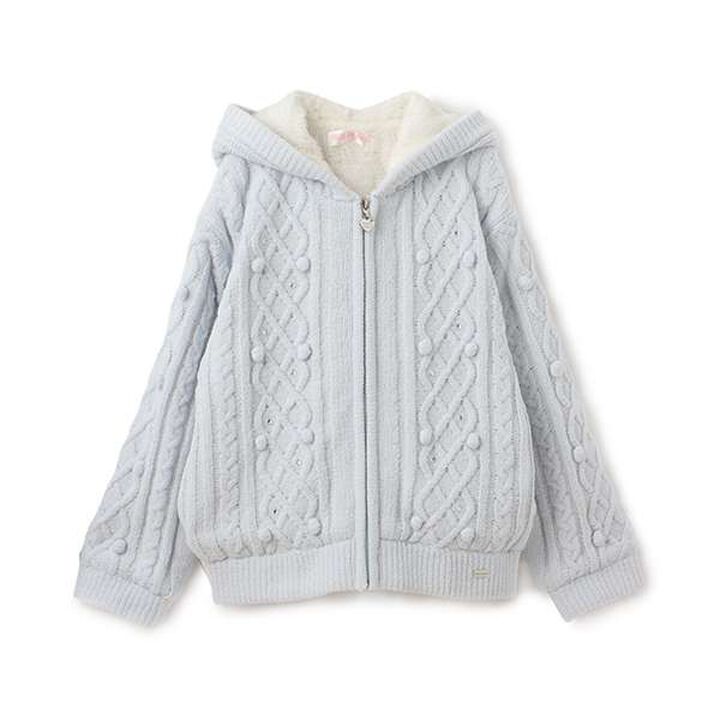 Mole Knit Lined Boa Zip Parka,Light blue, medium image number 0