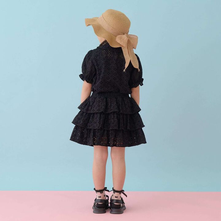 [100% Cotton] Lace Puff Sleeve Blouse for Girls Kids,Black, medium image number 16