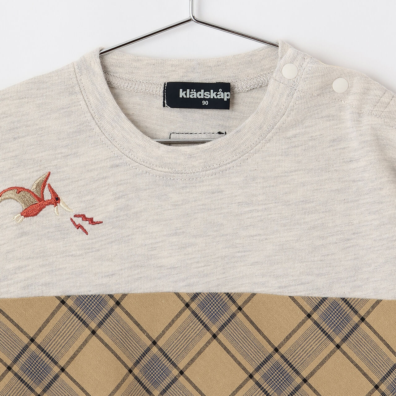 Dinosaur and City Checkered Long-Sleeve T-Shirt,Smoke white, large image number 2