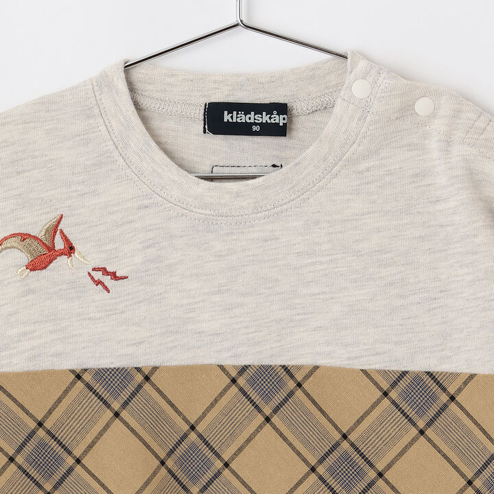 Dinosaur and City Checkered Long-Sleeve T-Shirt,Smoke white, medium image number 2