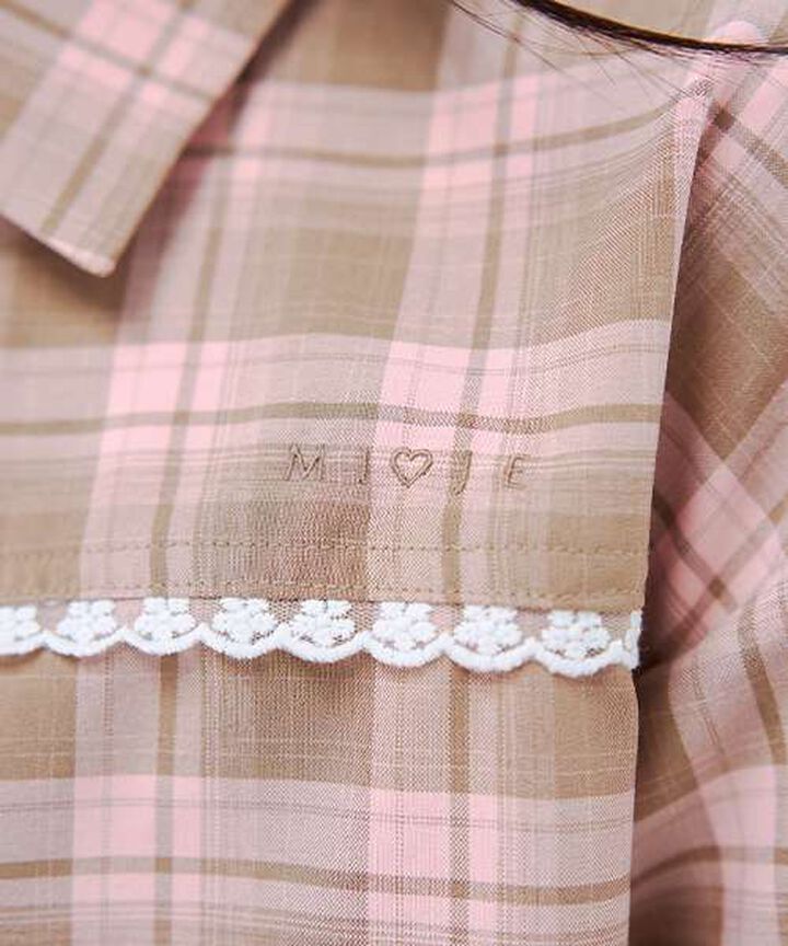 Checkered Shirt & Bustier Set,Pink, medium image number 5