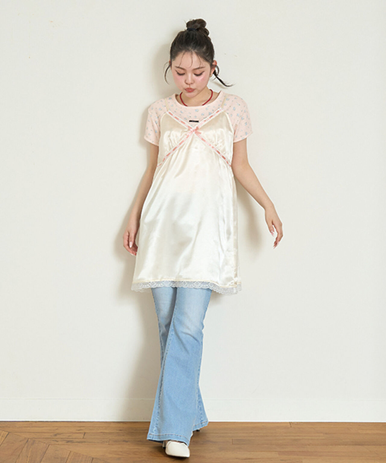 Lingerie-Style Camisole One-Piece Dress,Cream, large image number 0