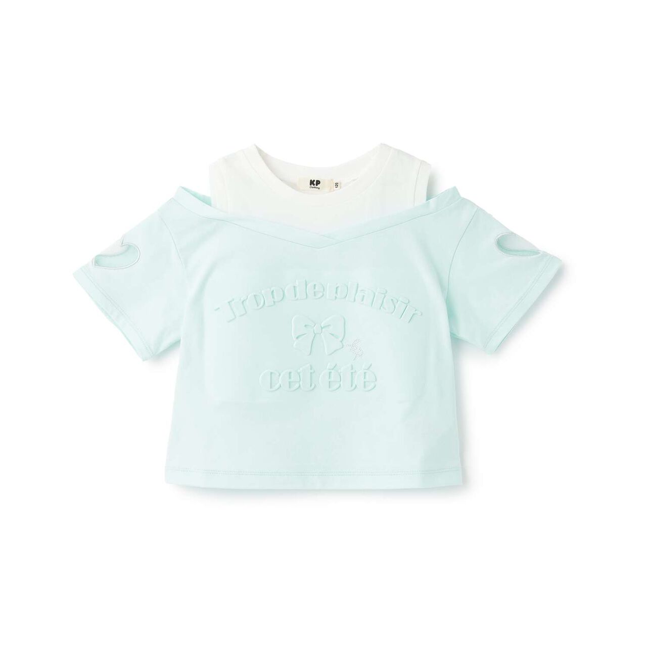 [Cool Touch] Puffy Logo Shoulder Opening T-Shirt,Mint, large image number 0