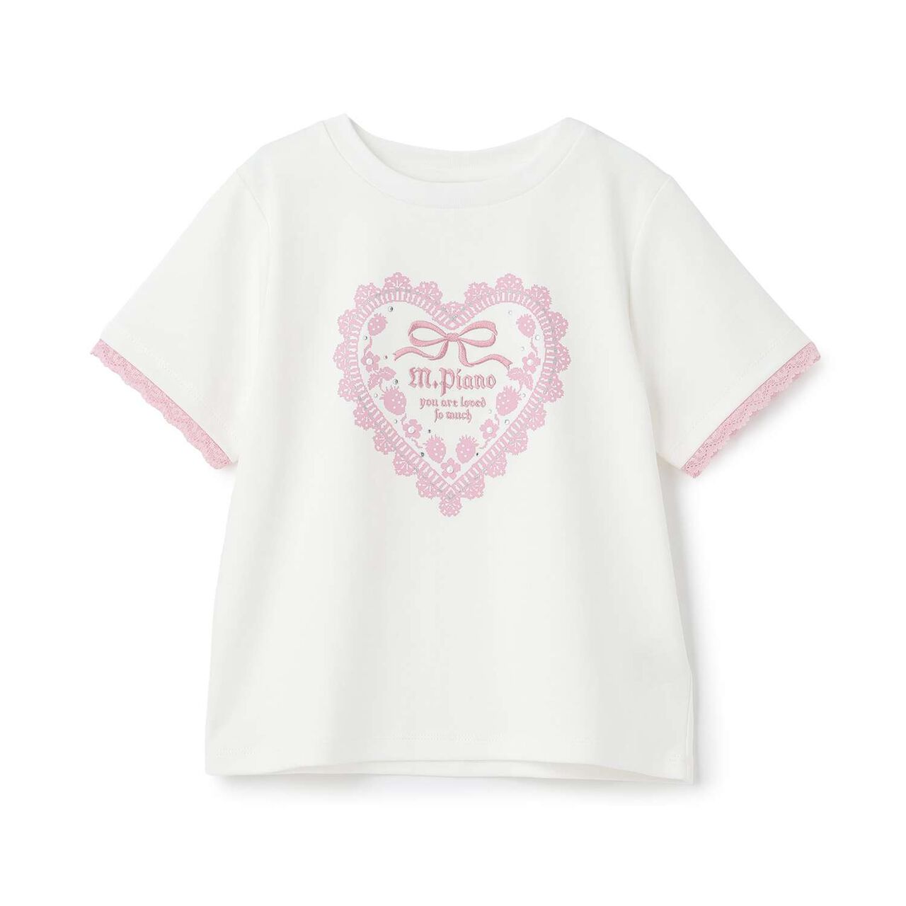 [Cool Touch] Trim Lace Short Sleeve T-Shirt,Off white, large image number 0