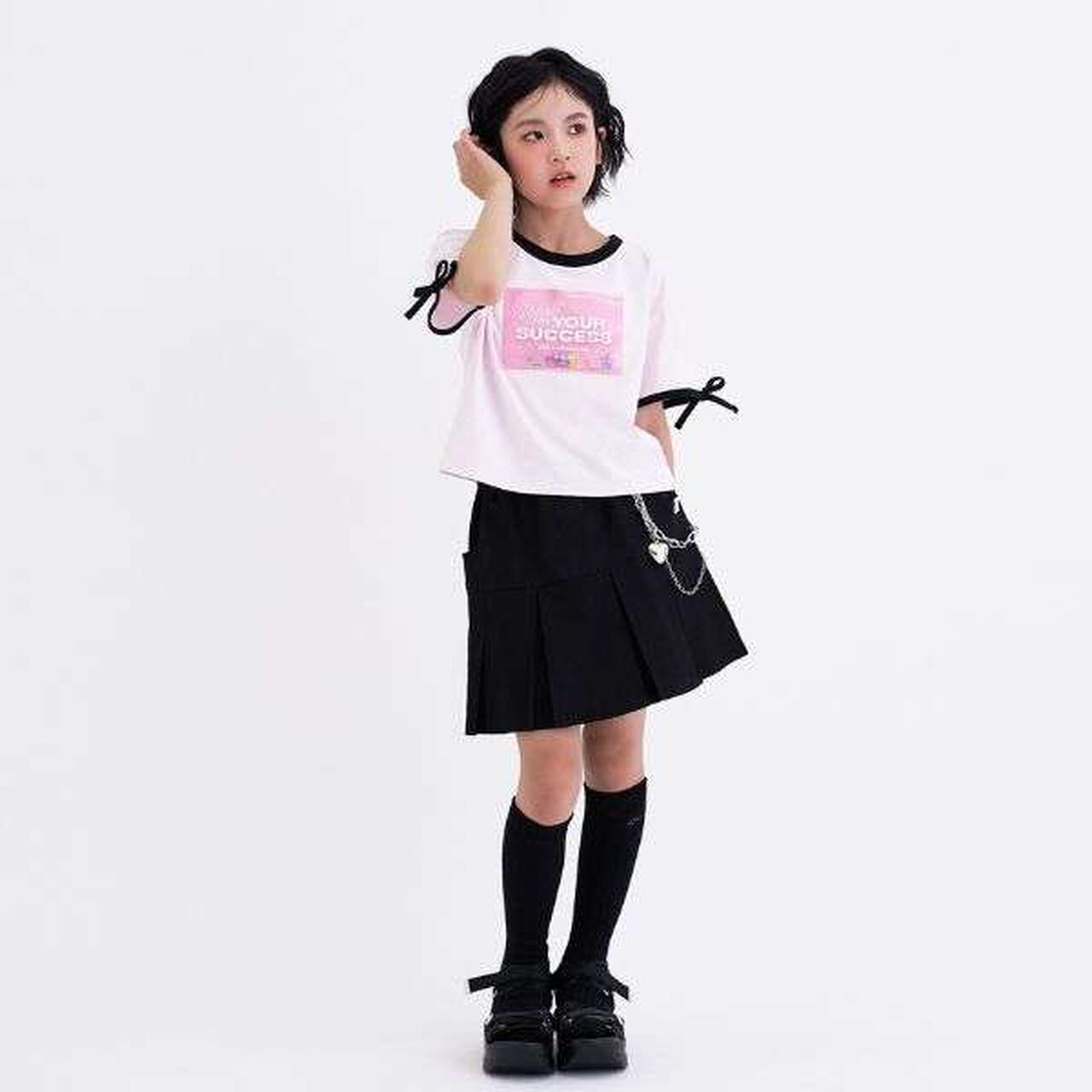 [Cool Touch] Lame Clear Patch Short-Sleeve Ribbon T-Shirt,Black, large image number 9