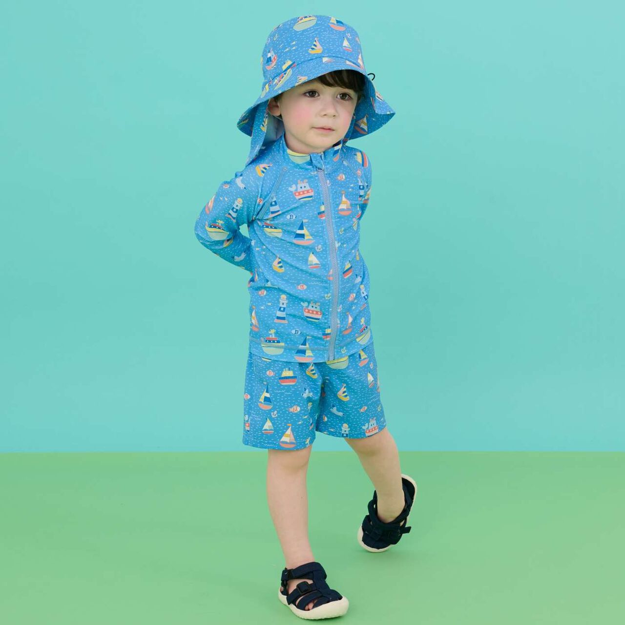 [SWIM] Marine Pattern Boys&rsquo; Swim Cap [UV Protection],Blue, large image number 3