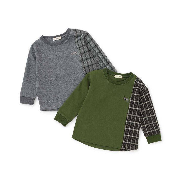 Jacquard Checkered Panel Sweatshirt,Moss green, medium image number 6
